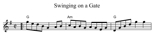 Swinging on a Gate - staff notation