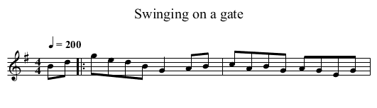 Swinging on a gate - staff notation
