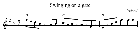 Swinging on a gate - staff notation