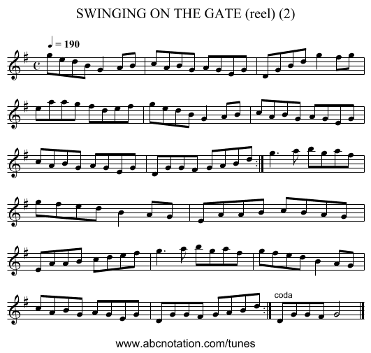 SWINGING ON THE GATE (reel) (2) - staff notation