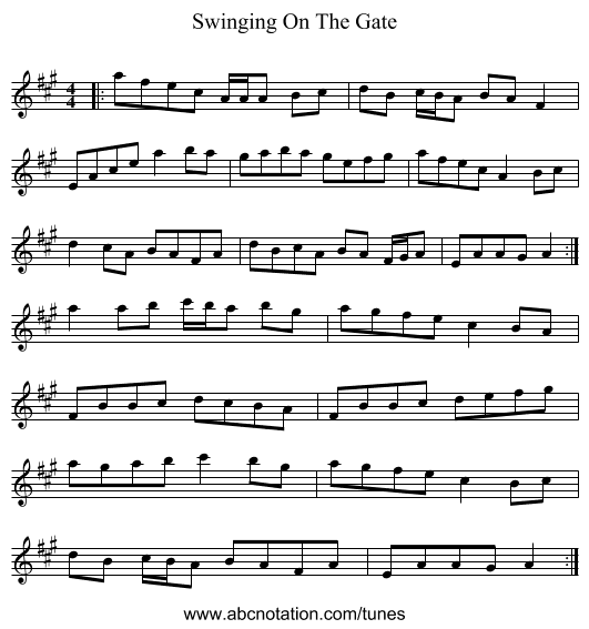 Swinging On The Gate - staff notation