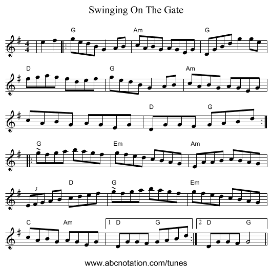 Swinging On The Gate - staff notation