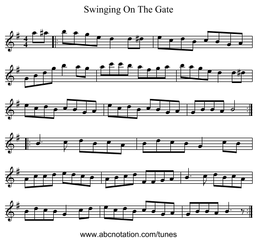 Swinging On The Gate - staff notation