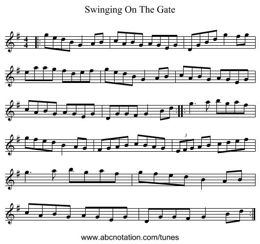 Swinging On The Gate - staff notation