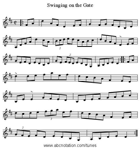 Swinging on the Gate - staff notation