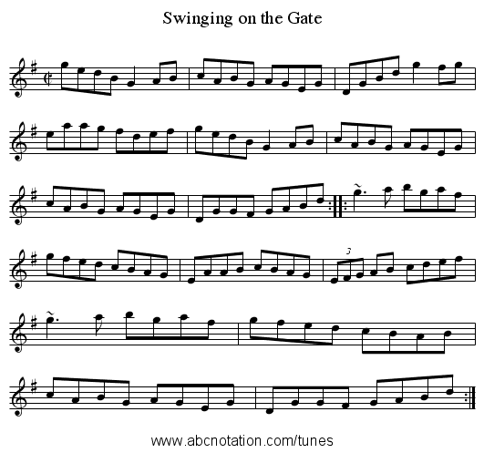 Swinging on the Gate - staff notation