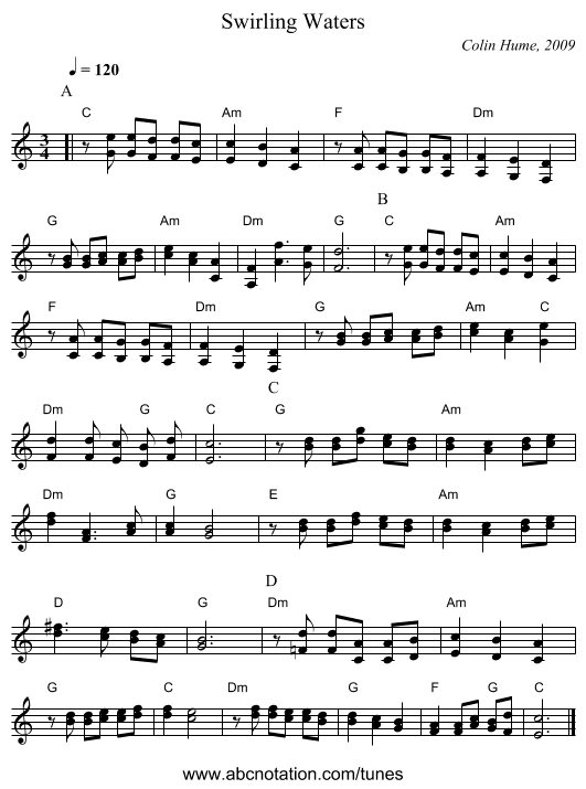 Swirling Waters - staff notation