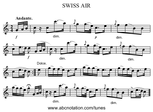 SWISS AIR - staff notation