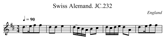 Swiss Alemand. JC.232 - staff notation
