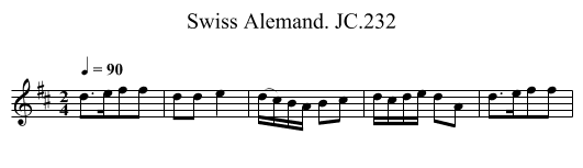 Swiss Alemand. JC.232 - staff notation