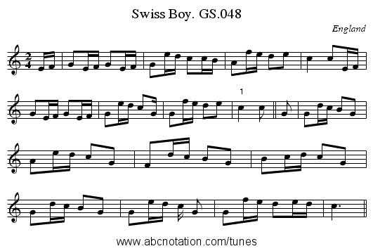 Swiss Boy. GS.048 - staff notation