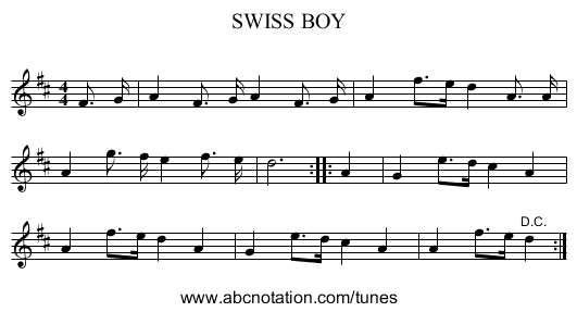 SWISS BOY - staff notation