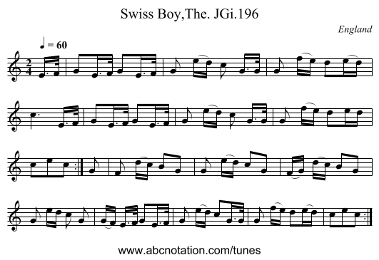 Swiss Boy,The. JGi.196 - staff notation