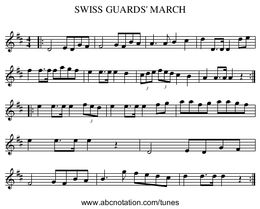 SWISS GUARDS' MARCH - staff notation