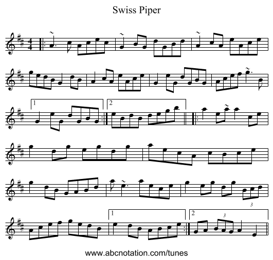 Swiss Piper - staff notation