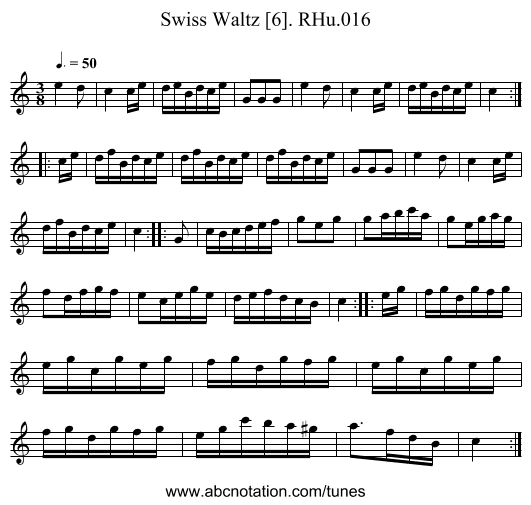 Swiss Waltz [6]. RHu.016 - staff notation