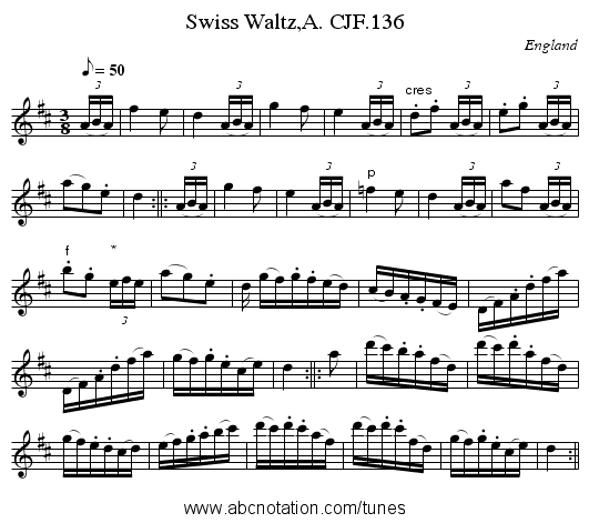 Swiss Waltz,A. CJF.136 - staff notation