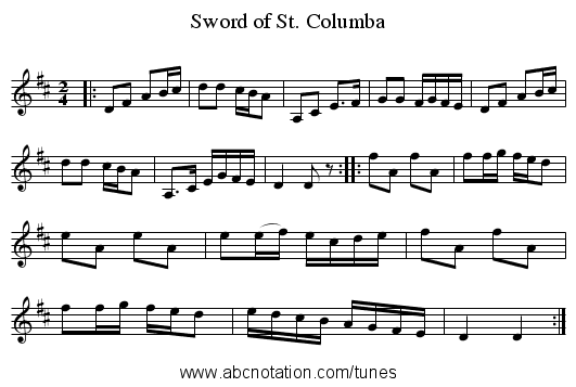 Sword of St. Columba - staff notation