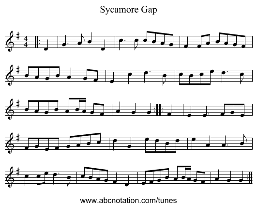 Sycamore Gap - staff notation