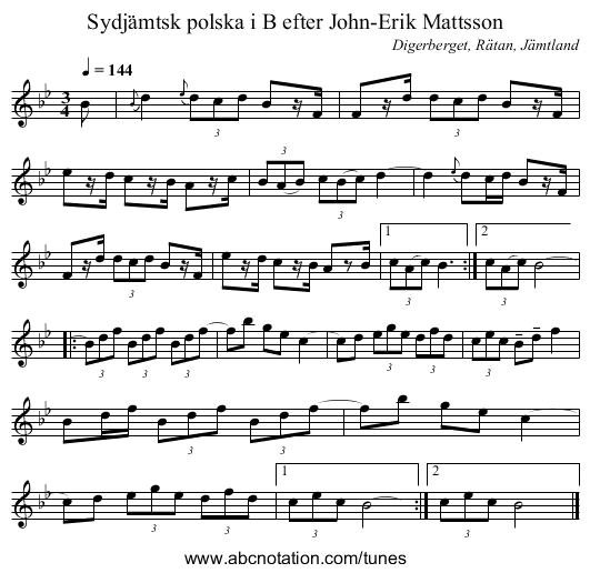 Sydjämtsk polska i B efter John-Erik Mattsson - staff notation