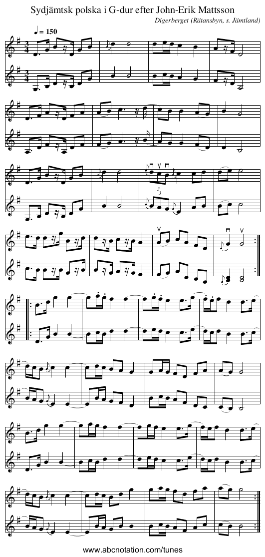 Sydjämtsk polska i G-dur efter John-Erik Mattsson - staff notation