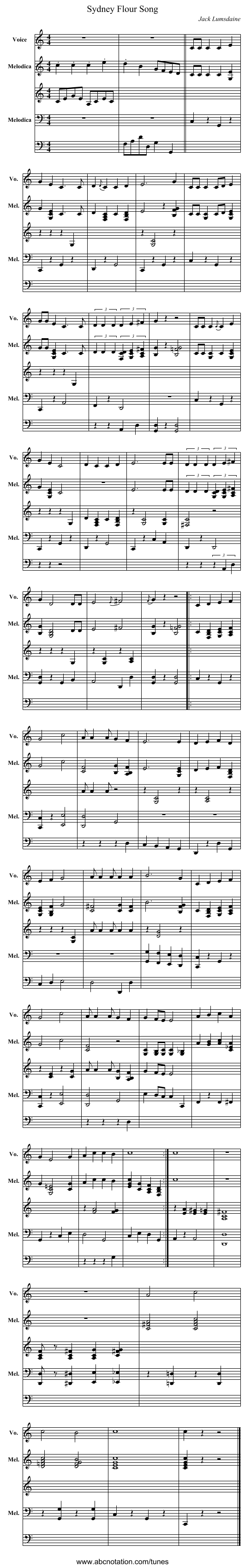 Sydney Flour Song - staff notation