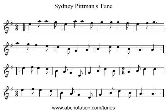 Sydney Pittman's Tune - staff notation