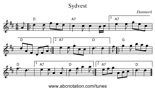 Sydvest - staff notation