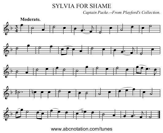 SYLVIA FOR SHAME - staff notation