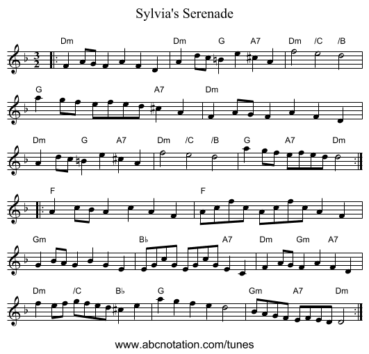 Sylvia's Serenade - staff notation