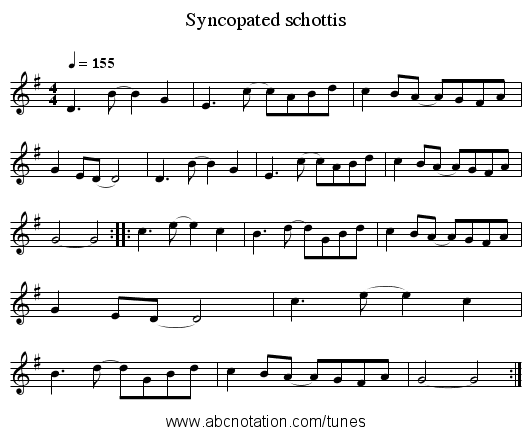 Syncopated schottis - staff notation