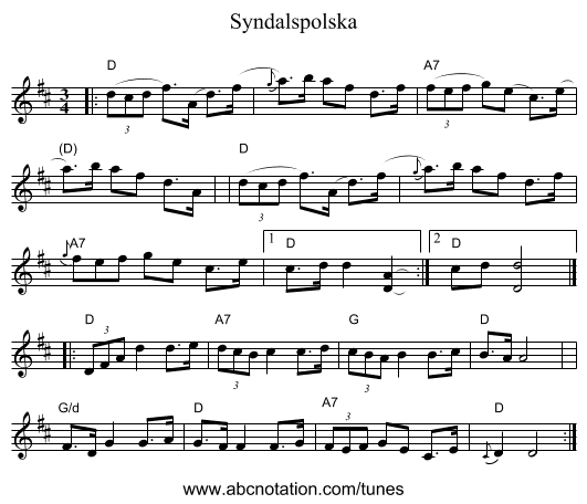 Syndalspolska - staff notation