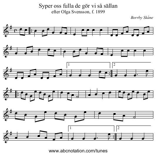 Syper oss fulla de gör vi så sällan - staff notation