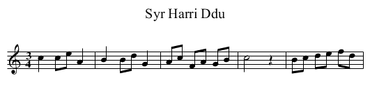 Syr Harri Ddu - staff notation
