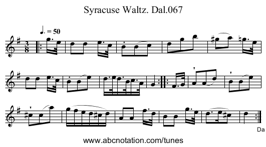 Syracuse Waltz. Dal.067 - staff notation