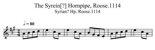 Syrein[?] Hornpipe, Roose.1114, The - staff notation