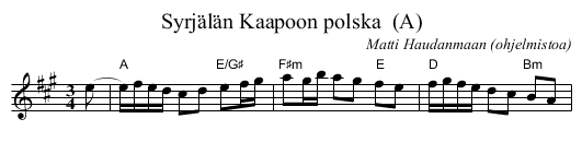Syrj&auml;l&auml;n Kaapoon polska  (A) - staff notation