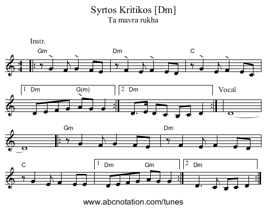 Syrtos Kritikos [Dm] - staff notation