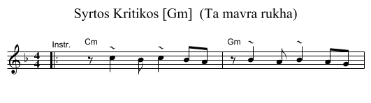Syrtos Kritikos [Gm]  (Ta mavra rukha) - staff notation