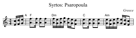Syrtos: Psaropoula - staff notation