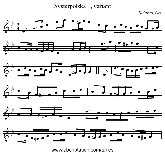 Systerpolska 1, variant - staff notation