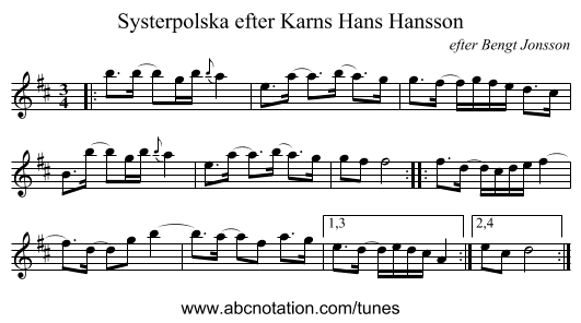 Systerpolska efter Karns Hans Hansson - staff notation