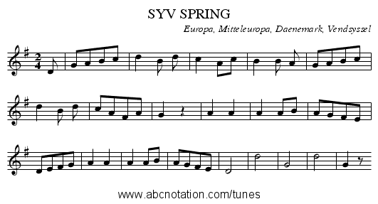SYV SPRING - staff notation