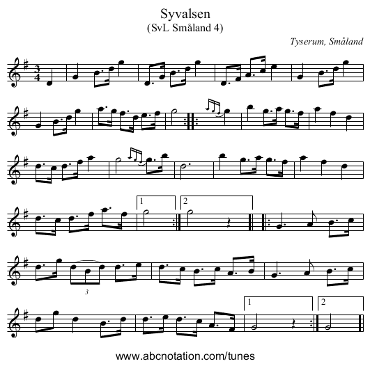 Syvalsen - staff notation