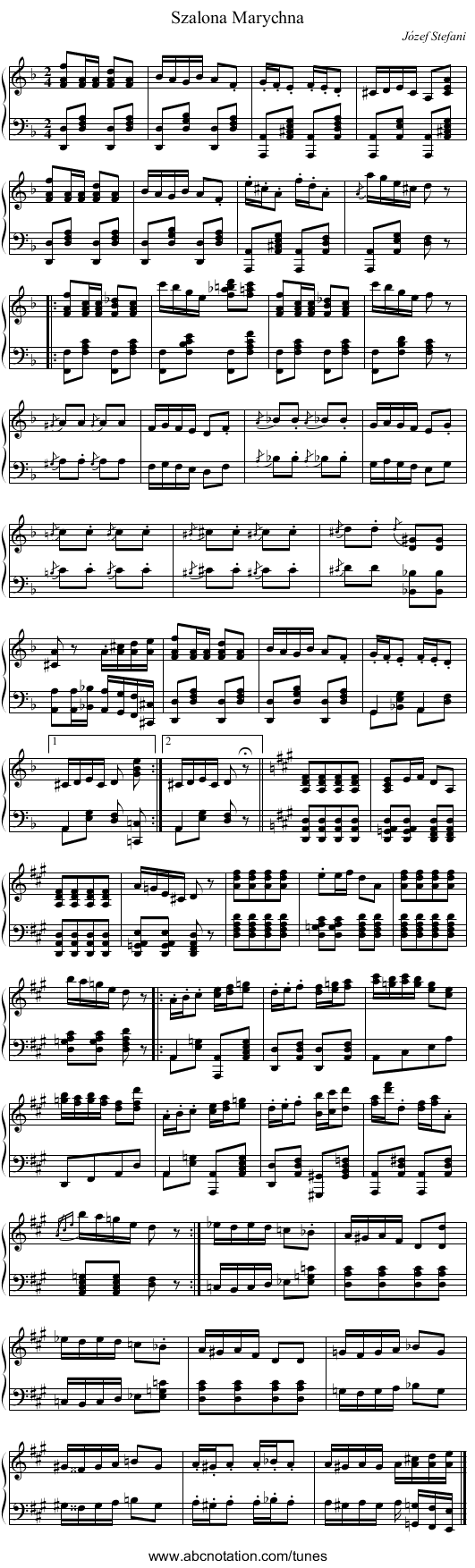 Szalona Marychna - staff notation