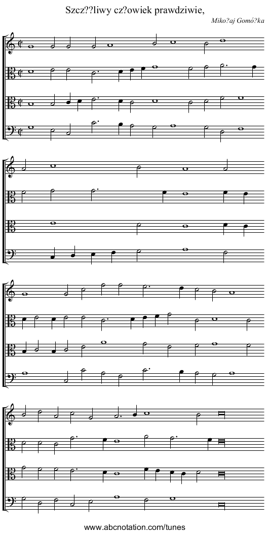 Szcz??liwy cz?owiek prawdziwie, - staff notation