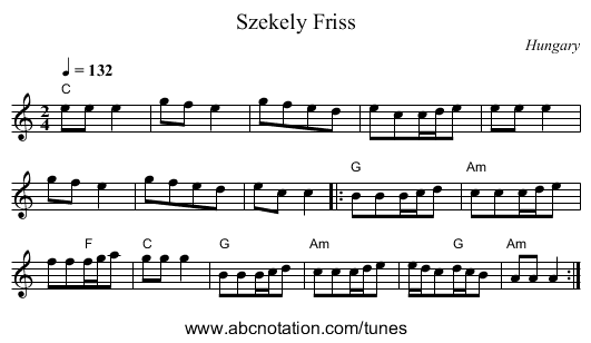 Szekely Friss - staff notation