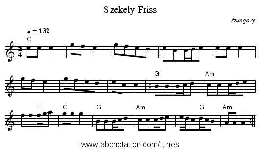 Szekely Friss - staff notation