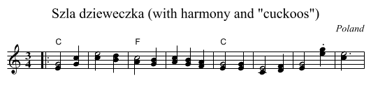 Szła dzieweczka (with harmony and cuckoos) - staff notation