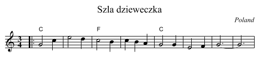 Szła dzieweczka - staff notation